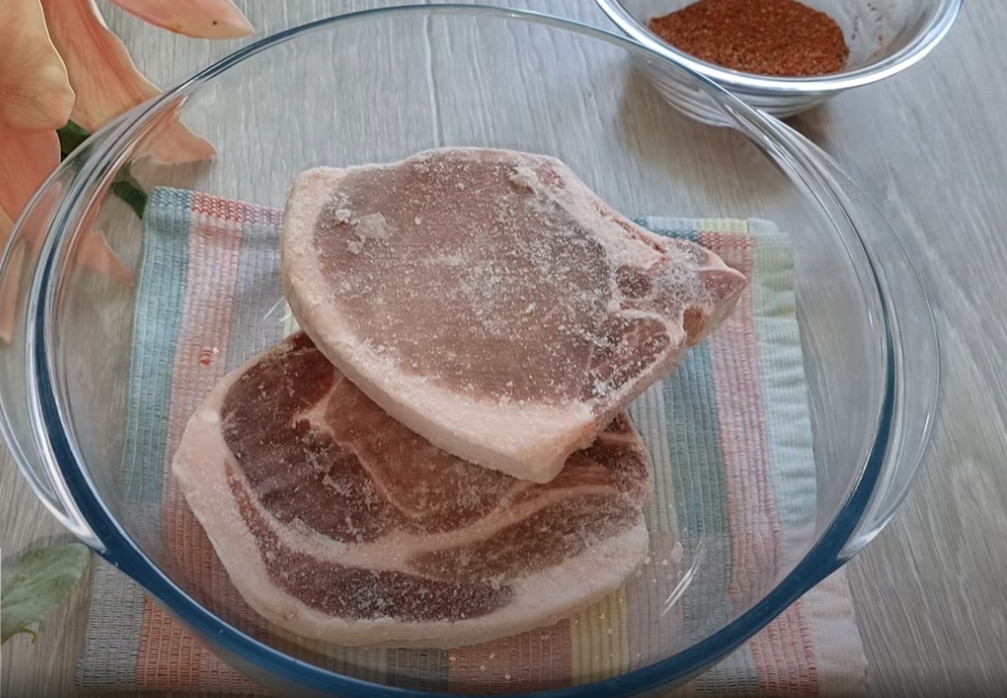 Thaw frozen pork chops